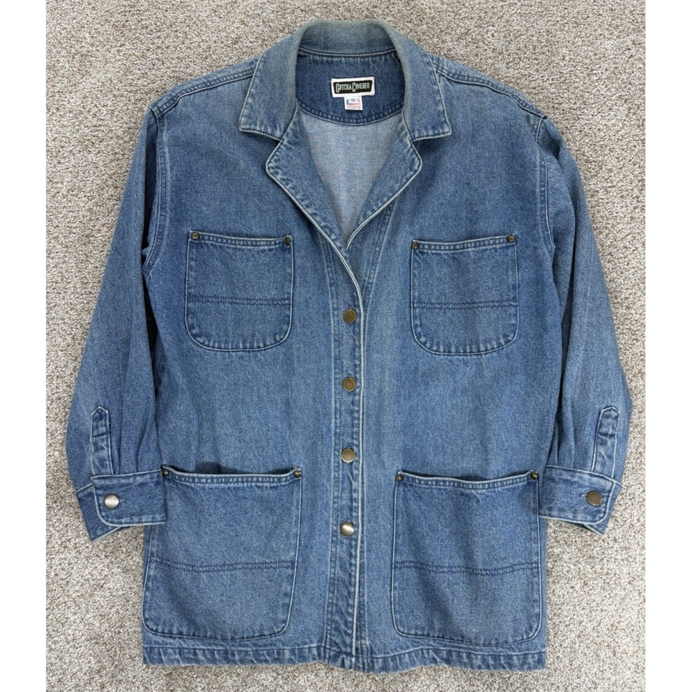 Vinatge Gotcha Covered Denim Chore Jacket Womens S Blue 100% Cotton USA Made 90s